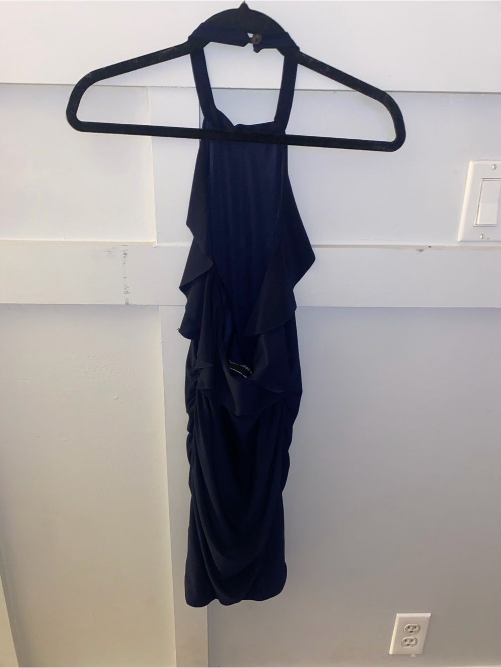 Un Deux Trois Navy Ruched Halter Dress 16 XS S Y2K